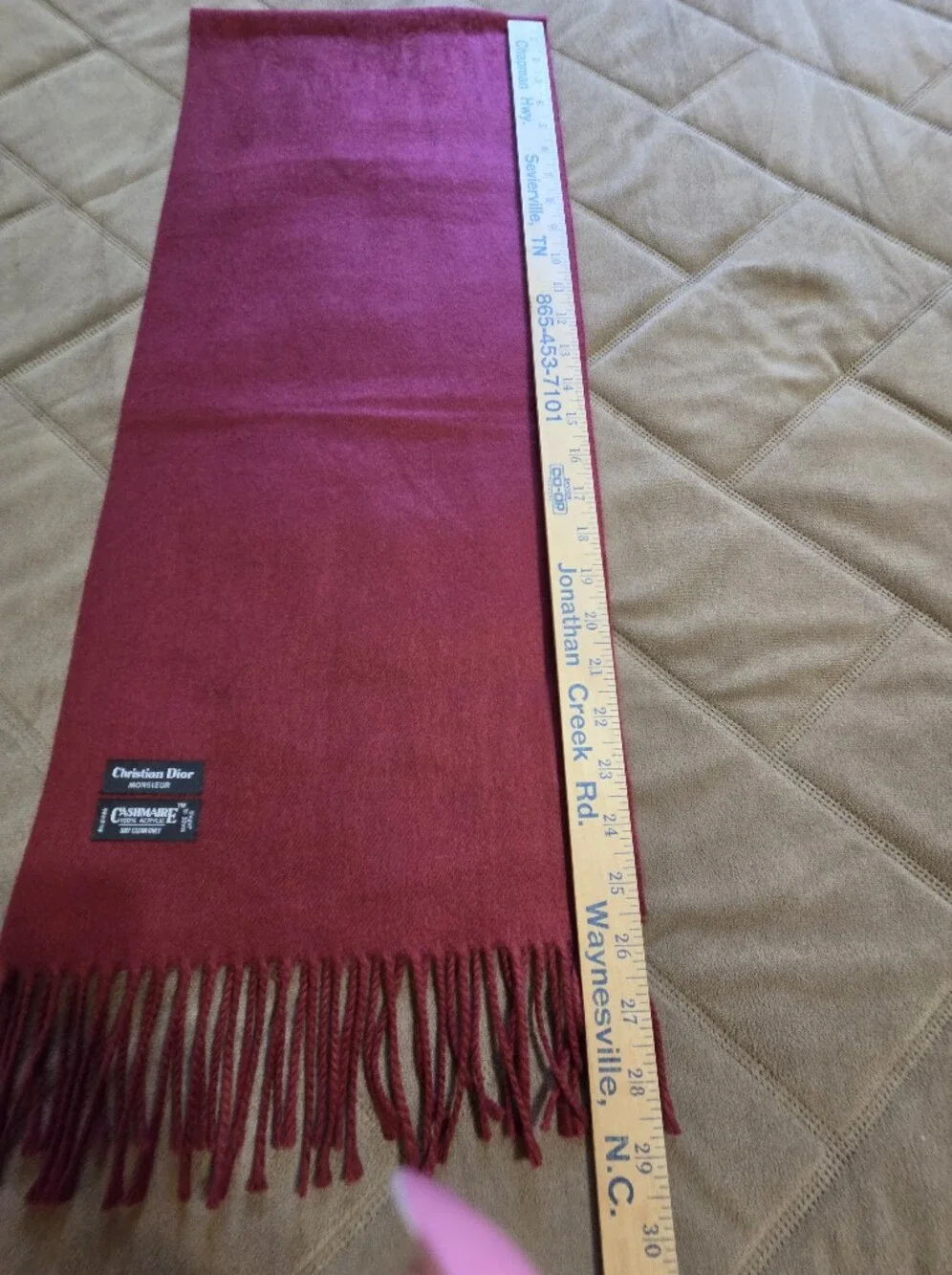 Authentic Christian Dior Monesieur Elegant Burgundy Fringed Scarf. 57